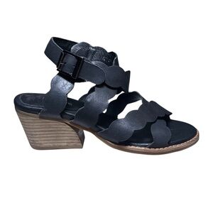 ANTELOPE Black Leather Scallop Crossover Ankle Strap Sandals Heels Size 37 6 6.5